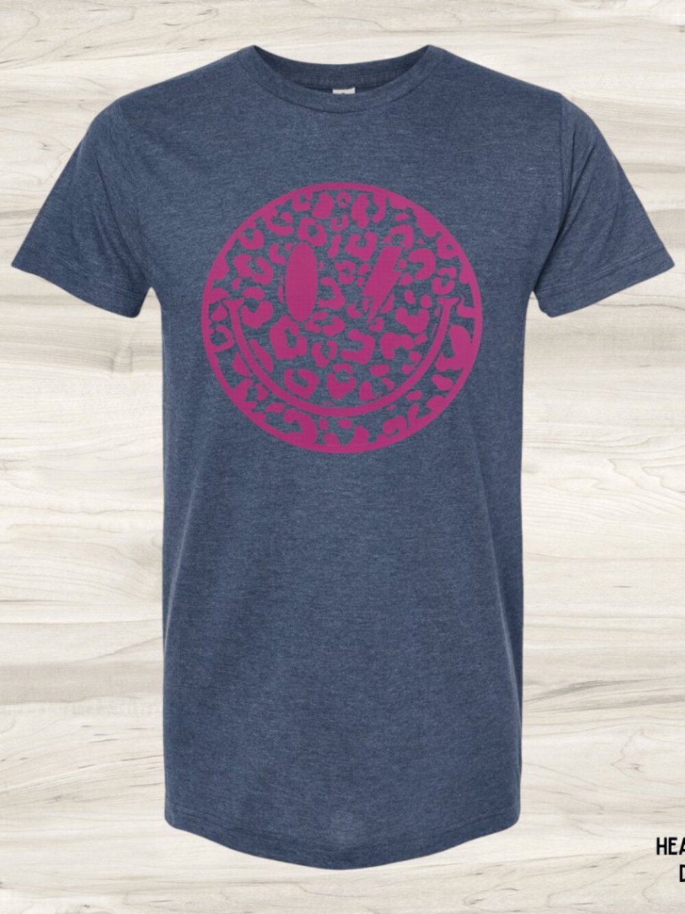 NWT Tultex Leopard Smiley Face Unisex Graphic Tee Navy Size XLarge